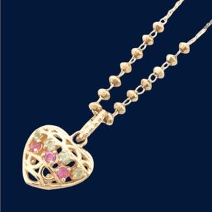 VENDOME AOYAMA Pink & Green Tourmaline Shell Pendant Yellow Gold Necklace Auth